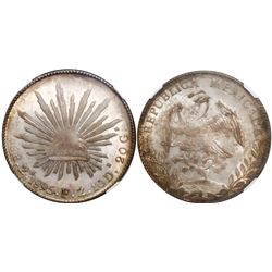 Zacatecas, Mexico, cap-and-rays 8 reales, 1895FZ, encapsulated NGC MS 64.