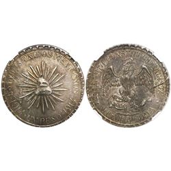 Durango (Cuencame), Mexico, 1 peso, "Muera Huerta," 1914, continuous border, encapsulated NGC MS 61.