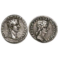 Roman Empire, AR denarius, Caligula, with Agrippina Senior (his mother), 37-41 AD, Lugdunum mint, st