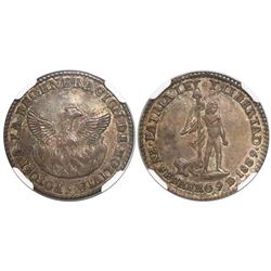 Potosi, Bolivia, 1 sol-sized silver medal, 1839, Regeneration of Bolivia, encapsulated NGC MS 64, fi