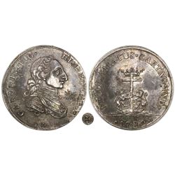 Cartagena, Colombia, silver proclamation medal, Charles IV, 1789, Maltese cross below bust, rare.