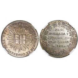 Peru, 1/2 peso-sized silver medal, 1828, congressional approval of Constitution, encapsulated NGC MS