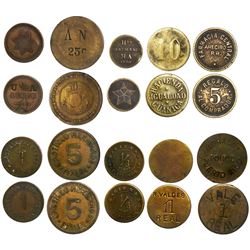 Lot of 10 Puerto Rico brass tokens, some unlisted, ideal for research.