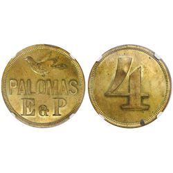 Aragua, Venezuela, brass 4 reales token, undated, Palomas E & P (Eraso and Pereira), encapsulated NG