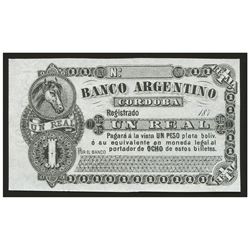 Cordoba, Argentina, El Banco Argentino, 1 real plata boliviana remainder, 187X.