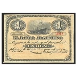 Argentina, El Banco Argentino, 1 real plata boliviana remainder, 1-7-1873, series A, 16918