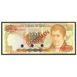 Honduras, Banco Central de Honduras, 100 lempiras specimen, no date (1980-1981), series D.