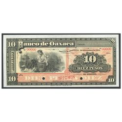 Mexico, El Banco de Oaxaca, 10 pesos specimen, no date (1903-1907).