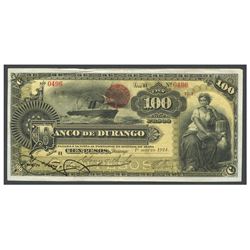 Mexico, El Banco de Durango, 100 pesos, 1-1-1914, series H, serial 0496.