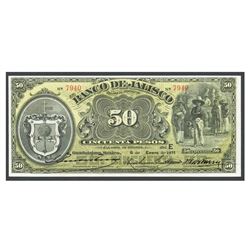 Mexico, El Banco de Jalisco, 50 pesos, 5-1-1911, series E, serial 7940.