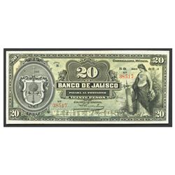 Mexico, El Banco de Jalisco, 20 pesos, 26-3-1914, series E, serial 38517.