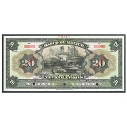 Mexico, Banco de Mexico, 20 pesos specimen, no date (1925-1934), certified PMG Gem Uncirculated 66 E