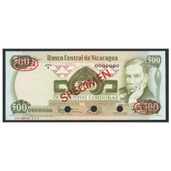 Nicaragua, Banco Central de Nicaragua, 500 cordobas specimen, no date (1979), series E.
