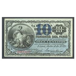 Peru, La Compania de Obiras Publicas, 10 centavos, 4-7-1876, series A, serial 999062.