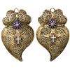 Image 1 : Gilt-bronze filigree heart pendant with enamel flowers and crosses, Portuguese, mid-1800s.