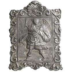 Large, ornate, rectangular silver wall-hanging from the Caribbean, late 1800s to early 1900s, angel 