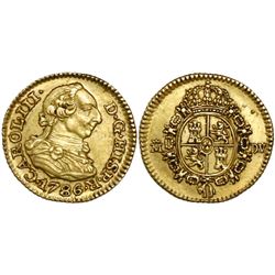 Madrid, Spain, bust 1/2 escudo, Charles III, 1786DV.