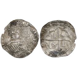 Potosi, Bolivia, cob 8 reales, Philip II, assayer B (1st period, "Lima style").