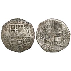 Potosi, Bolivia, cob 8 reales, Philip III, assayer R (curved leg).