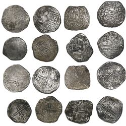 Lot of 8 Potosi, Bolivia, cob 8 reales, Philip II and III, various assayers (where visible).