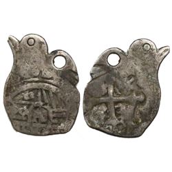 Mexico City, Mexico, cob 1 real, Charles II, assayer not visible, cut into animal shape.
