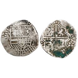 Potosi, Bolivia, cob 8 reales, Philip III, assayer R (curved leg).