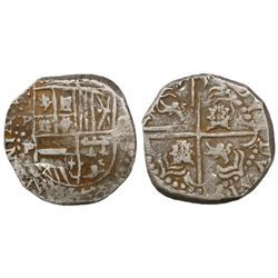 Potosi, Bolivia, cob 8 reales, Philip IV, assayer •P (1620s), quadrants of cross transposed, ex-Pana