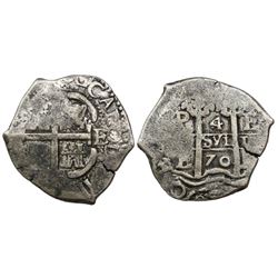 Potosi, Bolivia, cob 4 reales, 1670E.