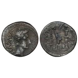 Roman Empire, AR quinarius, Augustus, 27 BC-14 AD, Emerita mint, P. Carisius, legate pro praetore, s