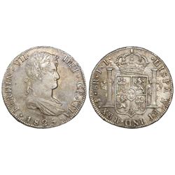 Potosi, Bolivia, bust 8 reales, Ferdinand VII, 1825JL, final date of colonial issues.