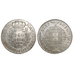 Brazil (Rio mint), 960 reis, Joao VI, 1818-R, struck over a Guatemala bust 8 reales of 1799.