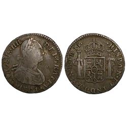 Bogota, Colombia, bust 1 real, Charles IV, 1801JJ.