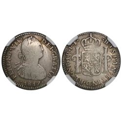 Bogota, Colombia, bust 1 real, Ferdinand VII (bust of Charles IV), 1817FJ, encapsulated NGC Fine Det