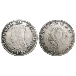 Bogota, Colombia, 8 reales, 1821JF, mintmark BA, encapsulated NGC VF 30.