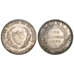 Bogota, Colombia, 2 decimos, 1865, 0.900 fineness, rare.