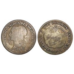 Bogota, Colombia, 2 decimos, 1872, 0.835 fineness.