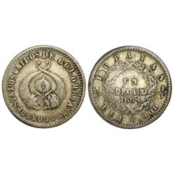 Popayan, Colombia, 1 decimo, 1864, 0.900 fineness.