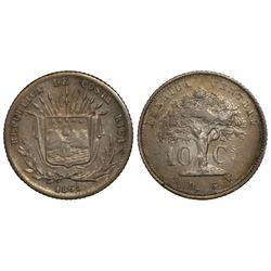 Costa Rica, 10 centavos, 1865GW.