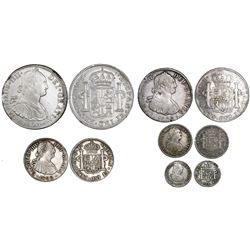 Denomination set of Mexico City, Mexico, bust 8-4-2-1-1/2 reales (5 coins), Charles IV, all assayer 