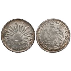 Guanajuato, Mexico, cap-and-rays 1 real, 1853/2PF.