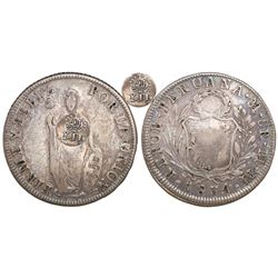 Philippines (under Spain), 8 reales, Isabel II, crowned "Y.II." countermark (1834-7) on a Lima, Peru