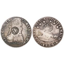 Philippines (under Spain), 8 reales, Isabel II, crowned "Y.II." countermark (1834-7) on a Potosi, Bo