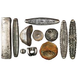 Collection of 11 pieces of silver primitive money from southeast Asia ...