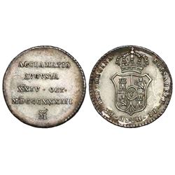 Cuba (under Spain), 1/2R-size proclamation medal, Isabel II, 1833, struck in Madrid.