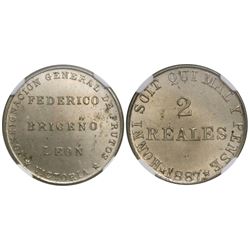 Victoria (Aragua), Venezuela, copper-nickel 2 reales token, 1887, Federico Briceno Leon, encapsulate