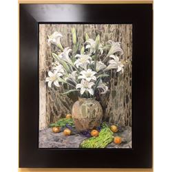 Easter Lilies by Zin Original Oil on Canvas Framed