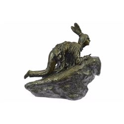 Indian Eyes Behind Rock Bronze Sculpture Statue By Carl Kauba (10"X12")
