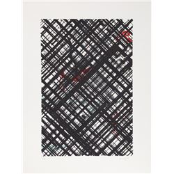 Ed Moses, Black Crosshatch with Red I, Lithograph