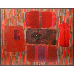 Dan Teis, Red Abstract, Acrylic Painting