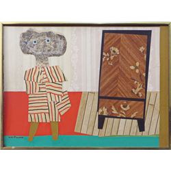 Max Papart, Une Petite Femme d'Interieur, Mixed Media Collage Painting